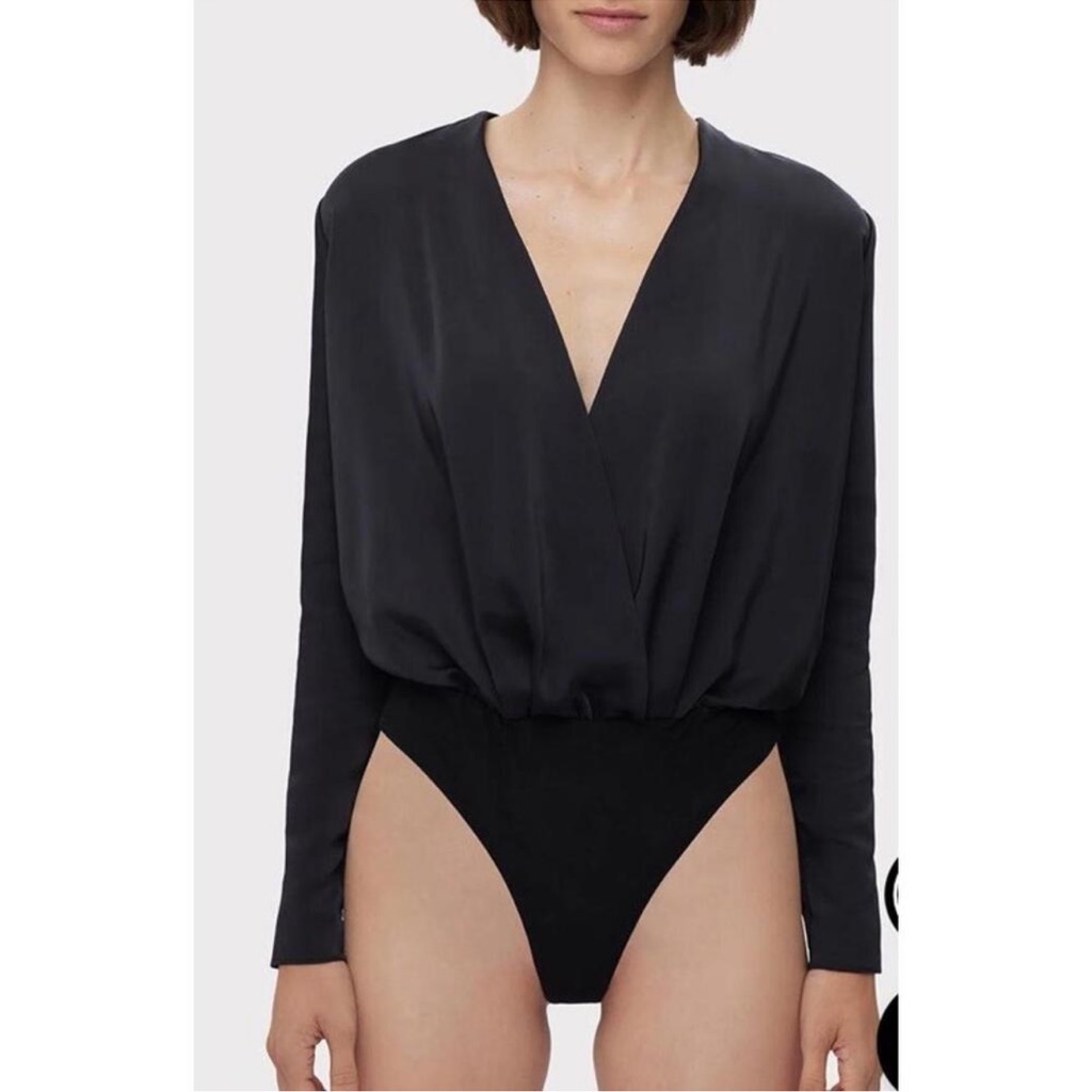 Herve Leger Wrap Effect Satin Bodysuit Black Xxs